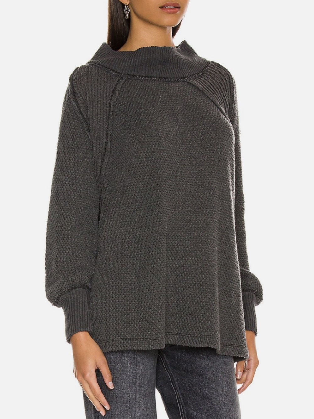 Free People We The Free Waffle Knit Oversized Cowl Neck Ribbed Fall Sweater M